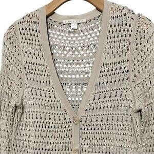 Belford Women’s Sz S Tan Beige Cotton Crochet Knit Button Front Sweater Cardigan